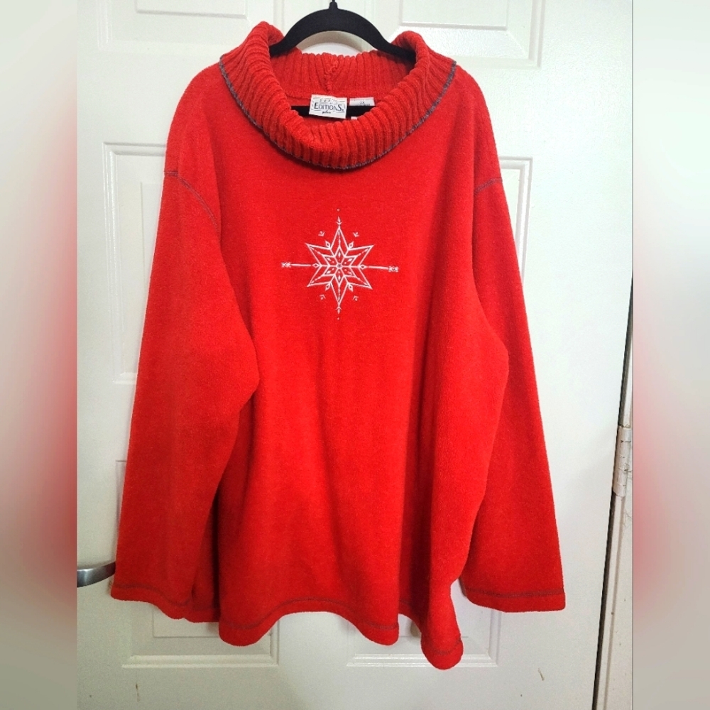 Basic Edition Red Christmas Sweater Cowl Neck Snowflake Print Size 2X‎